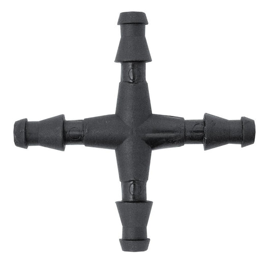 4‑Way Barb Cross | Durable Poly Pipe Fitting for Garden Watering Lines