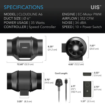 AC Infinity 6" Hydroponic Extractor Fan | Cloudline A6