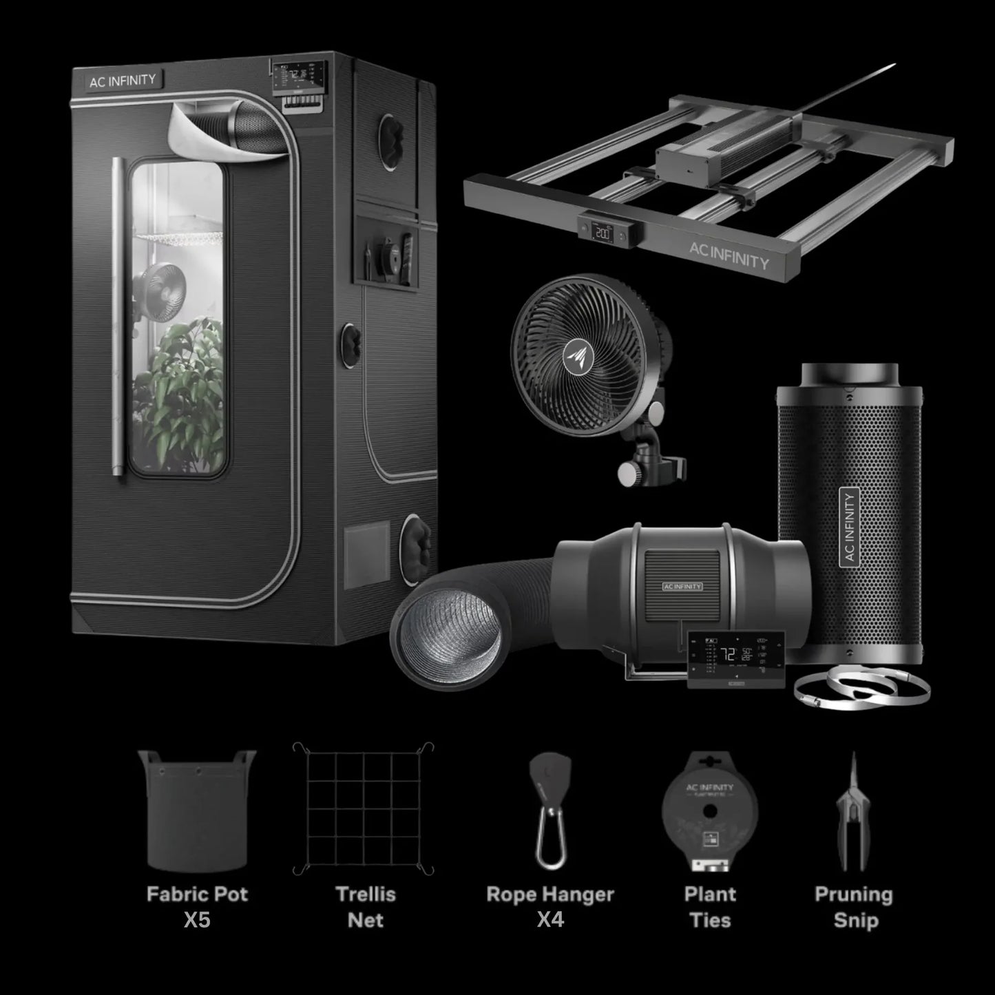AC Infinity 90x90x180cm Smart Grow Tent Complete Kit