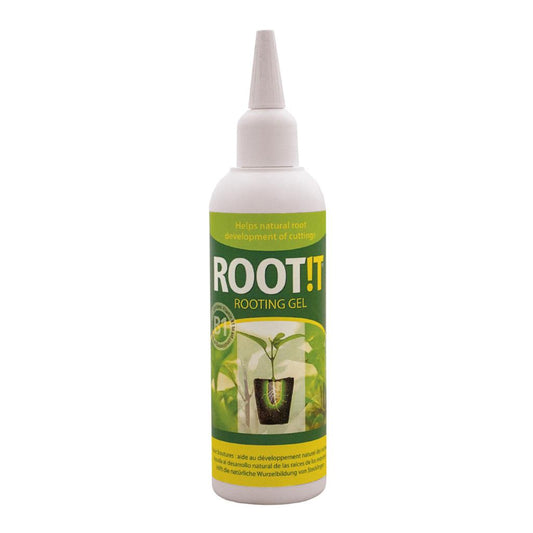 Bottle of ROOT!T rooting gel on a white background