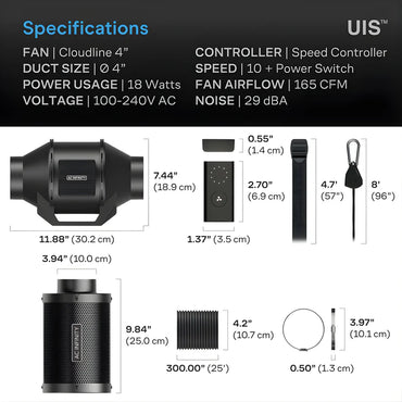 AC Infinity 4" Inline Fan Carbon Filter & Ducting Kit