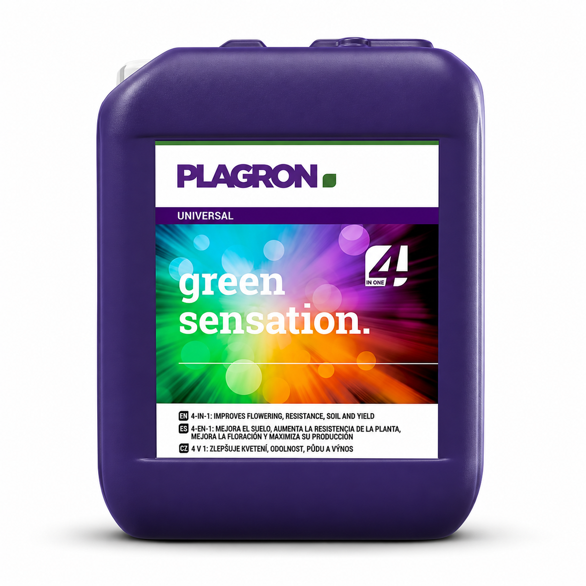 Plagron Green Sensation 5 litre purple canister with multicolour label on a white background