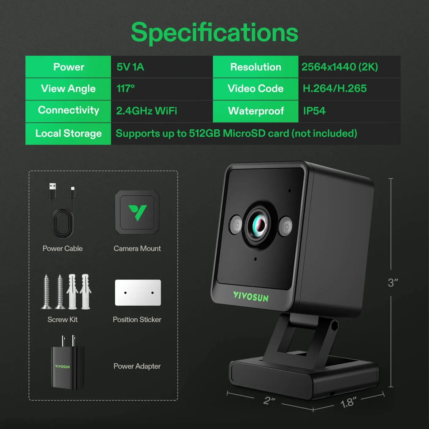 Vivosun GrowCam C4 | 2K QHD Wi-Fi Smart Camera with Time-Lapse & Night Vision
