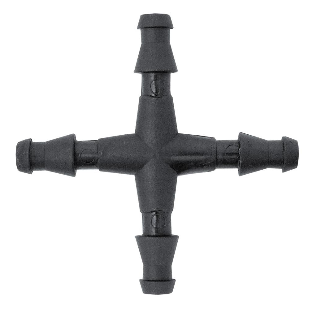 4‑Way Barb Cross | Durable Poly Pipe Fitting for Garden Watering Lines