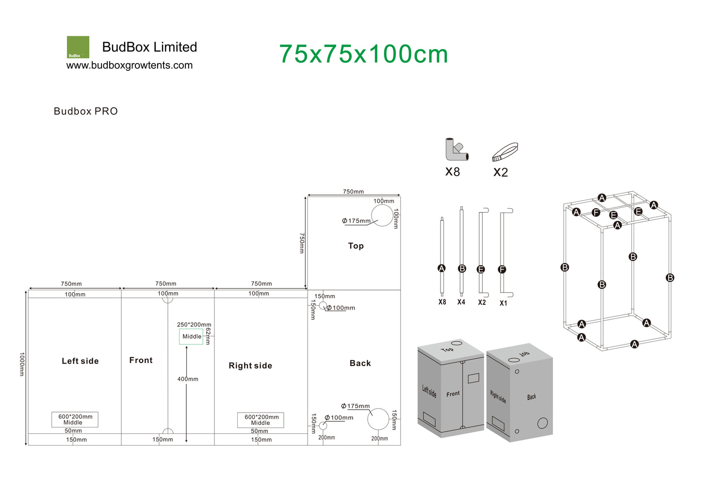 BudBox Pro Small, Intermediate & Medium Grow Tents | 75x75cm Premium Hydroponic Spaces
