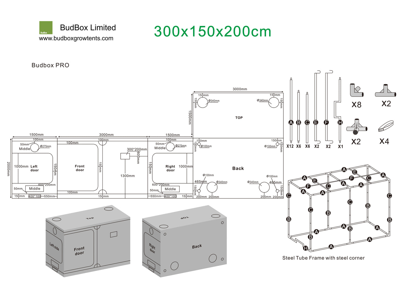 BudBox Pro XXL Plus & XXL Plus-HL Grow Tents | 1.5m x 3m Hydroponic Rooms