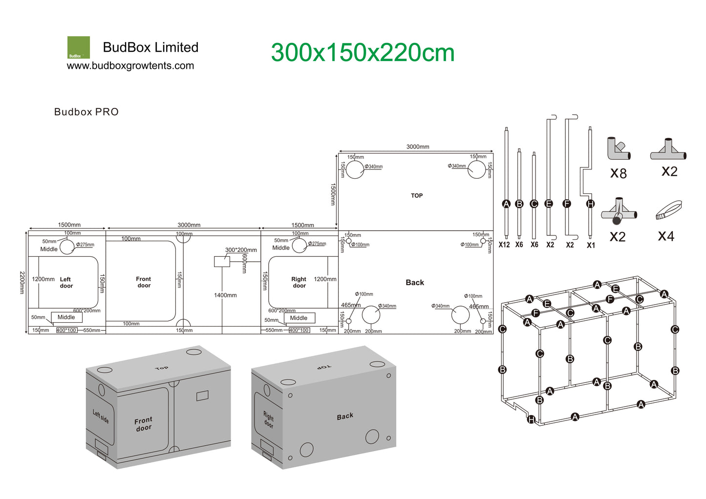 BudBox Pro XXL Plus & XXL Plus-HL Grow Tents | 1.5m x 3m Hydroponic Rooms