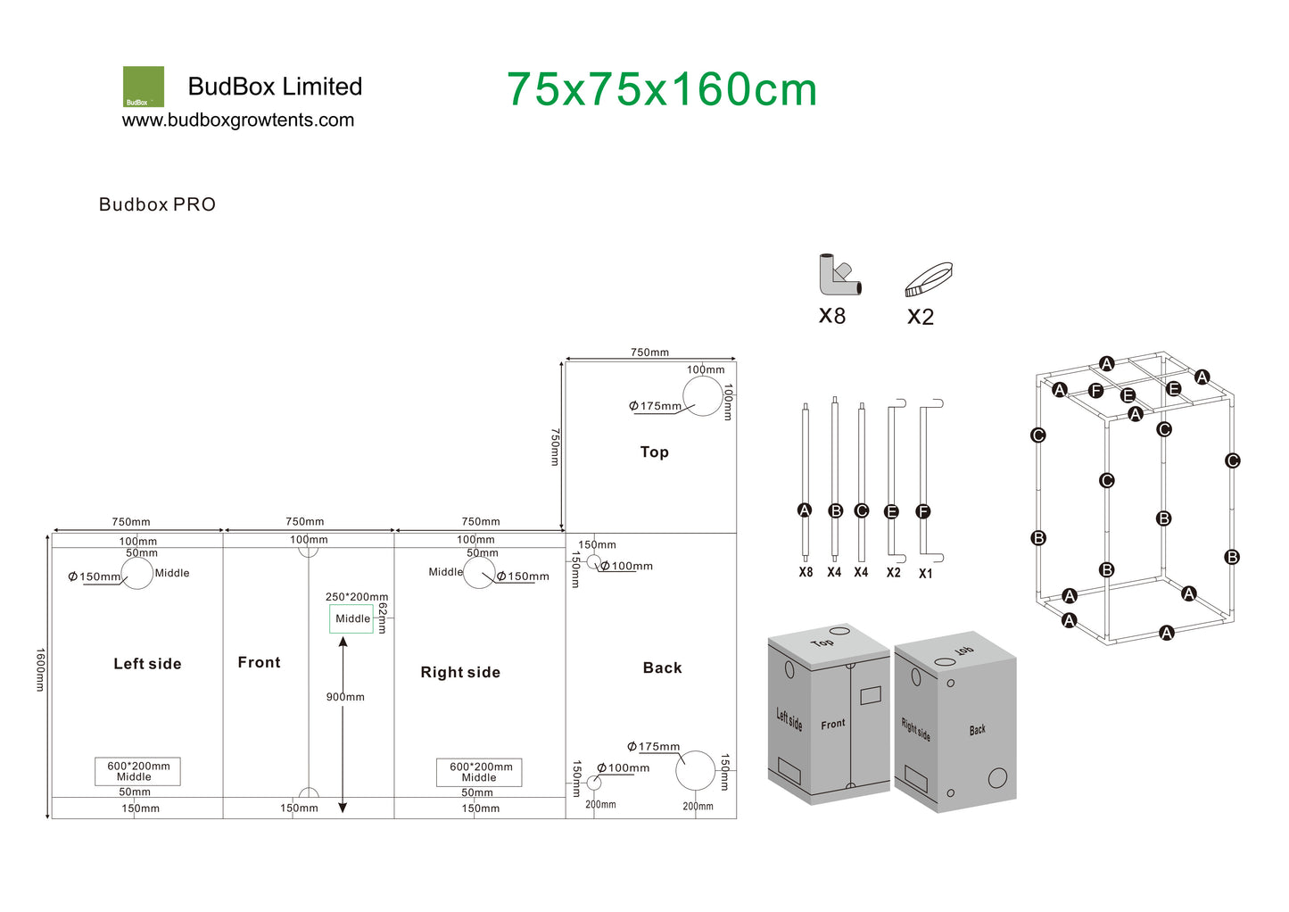 BudBox Pro Small, Intermediate & Medium Grow Tents | 75x75cm Premium Hydroponic Spaces