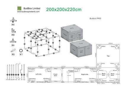 BudBox Pro Titan 1 & Titan 1-HL Grow Tents | 2m x 2m Professional Hydroponic Rooms
