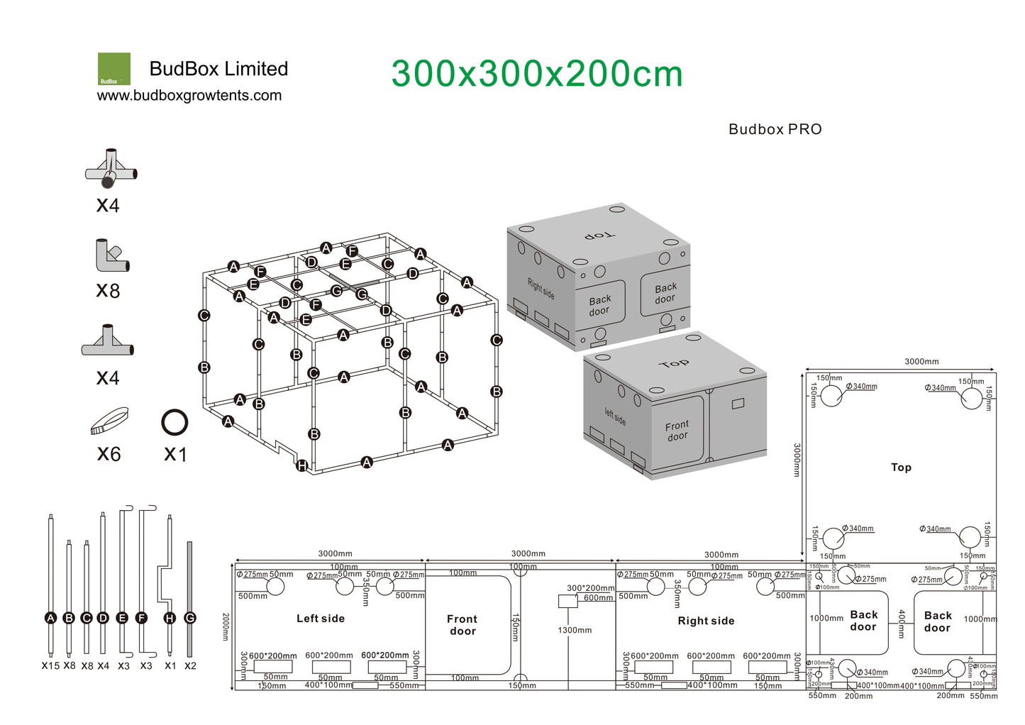 BudBox Pro Titan 3 Large-Scale Grow Tent | 3mx3m Professional Indoor Grow Room