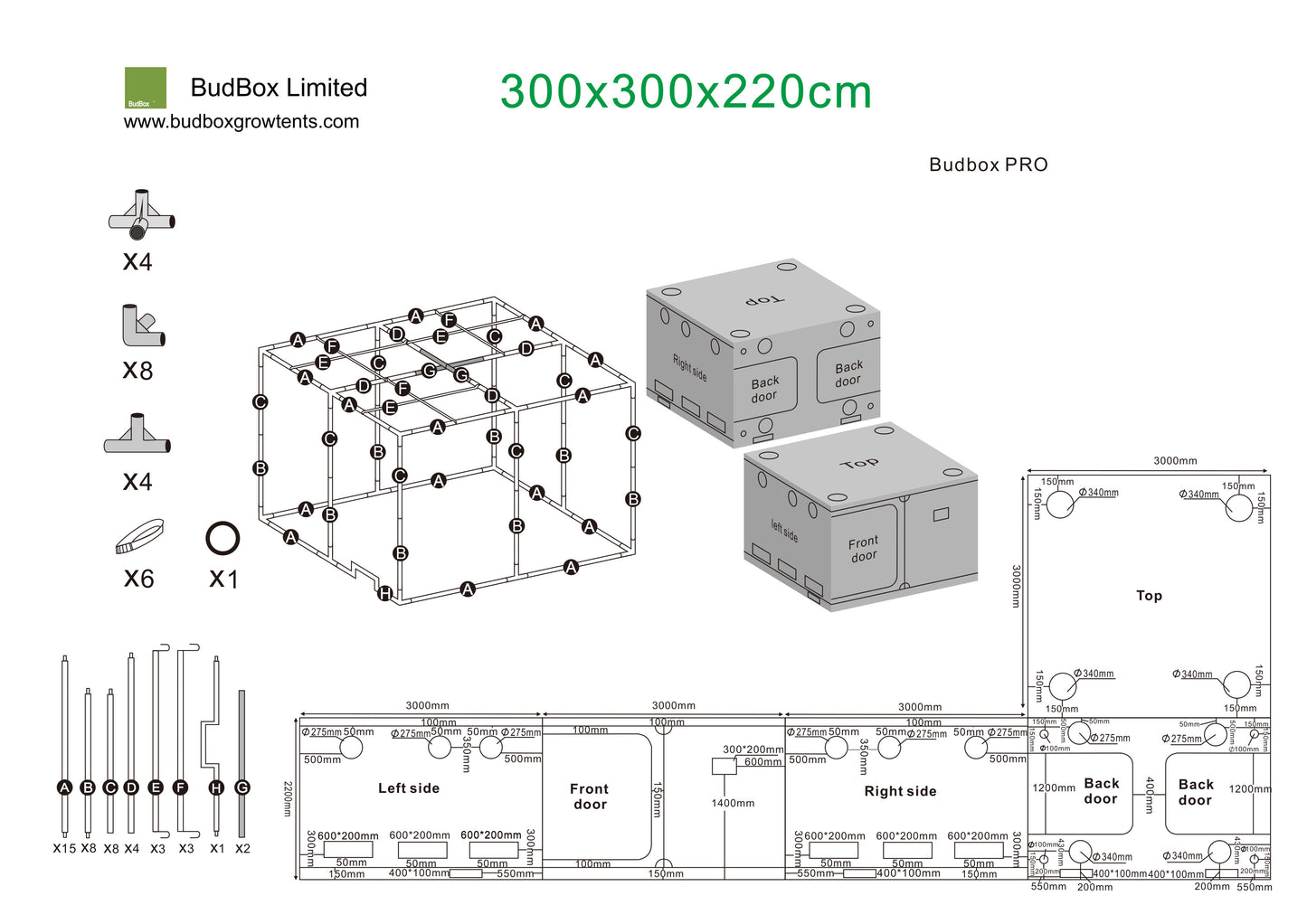 BudBox Pro Titan 3 Large-Scale Grow Tent | 3mx3m Professional Indoor Grow Room