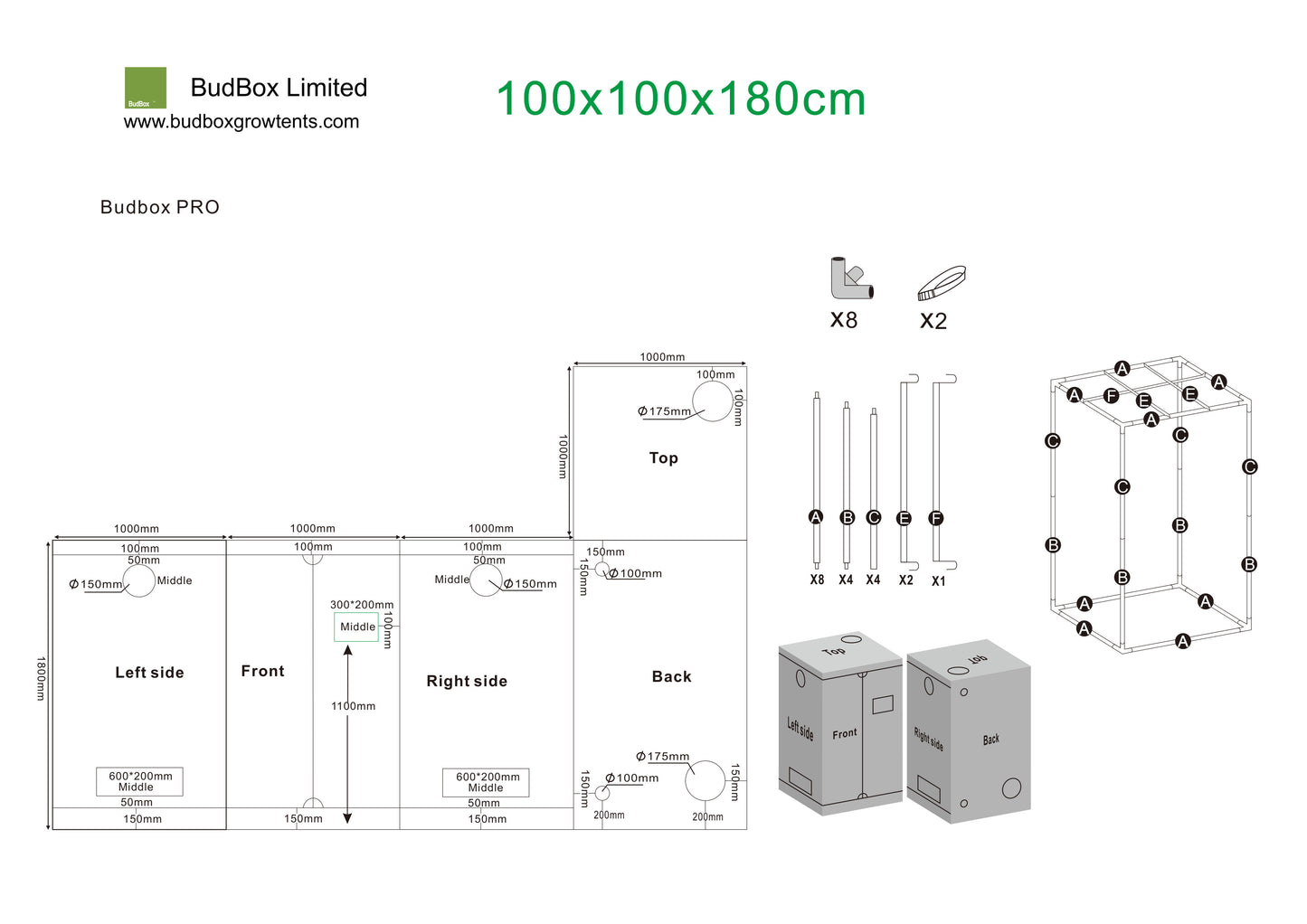 BudBox Pro L180 & L200 Grow Tents | 1m x 1m Premium Hydroponic Rooms