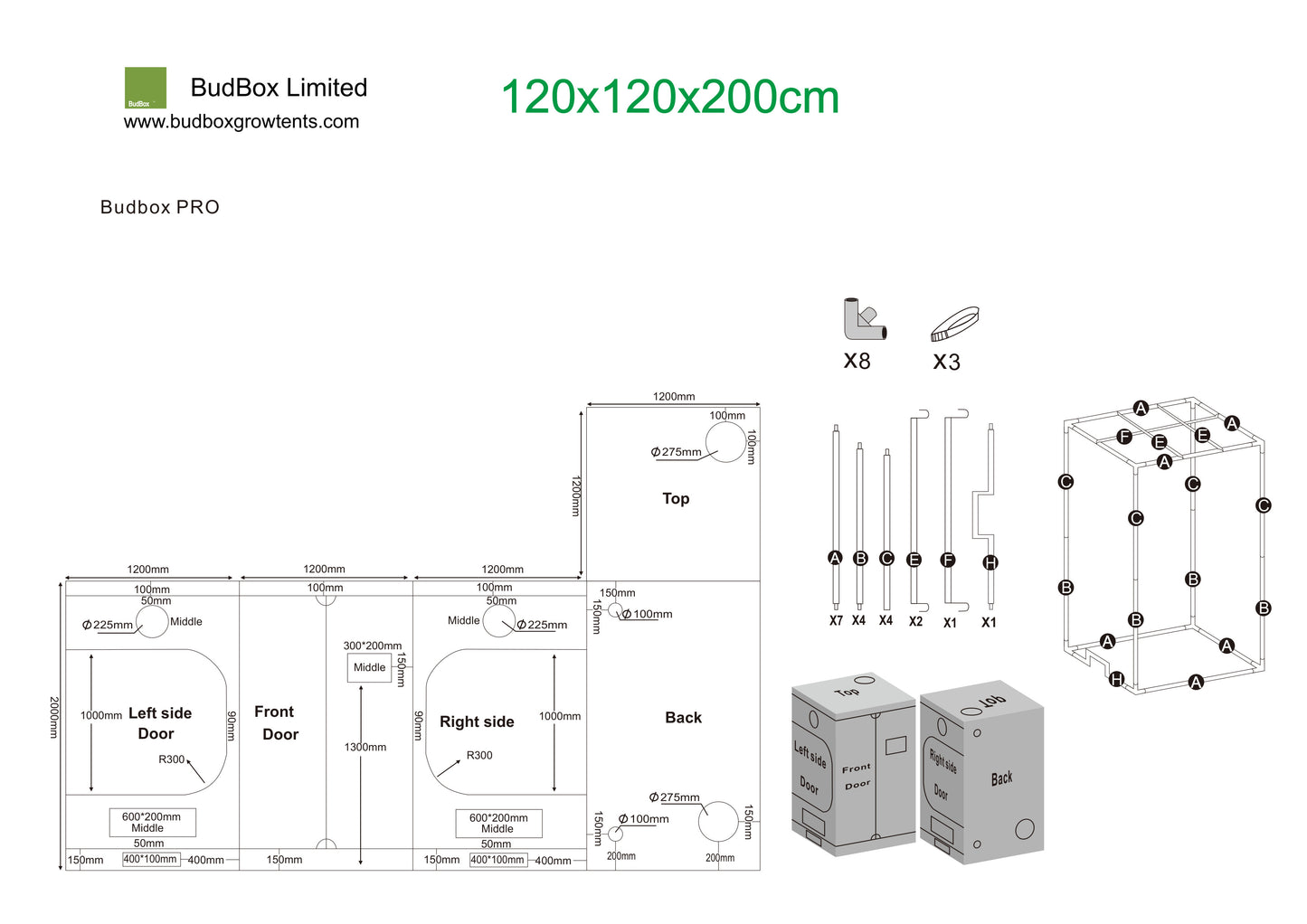 BudBox Pro XL & XL-HL Grow Tents | 1.2m x 1.2m Professional Hydroponic Rooms