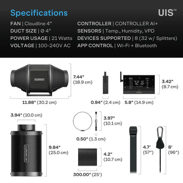 AC Infinity 4" Grow Kit | AI Controller & Inline Fan
