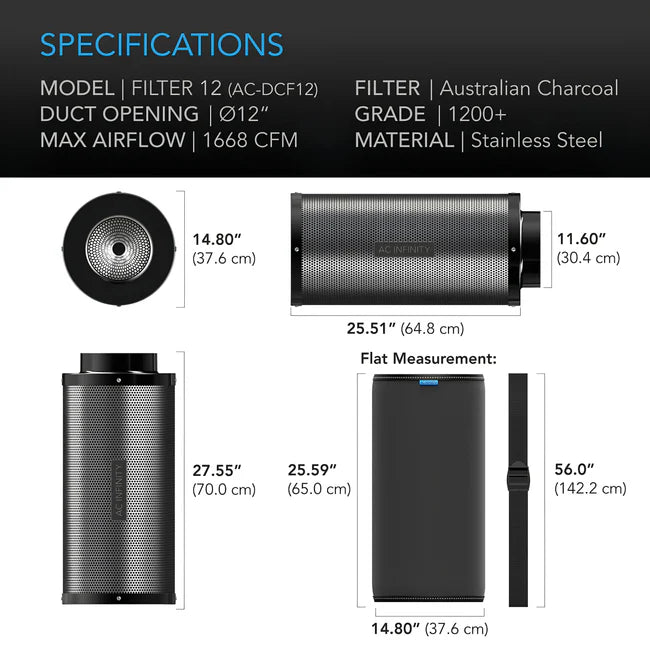 AC Infinity 12-Inch Carbon Filter | Premium Charcoal