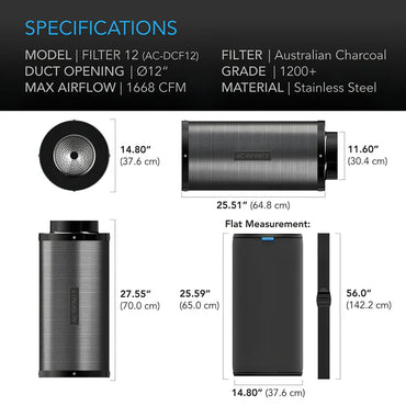 AC Infinity 12-Inch Carbon Filter | Premium Charcoal