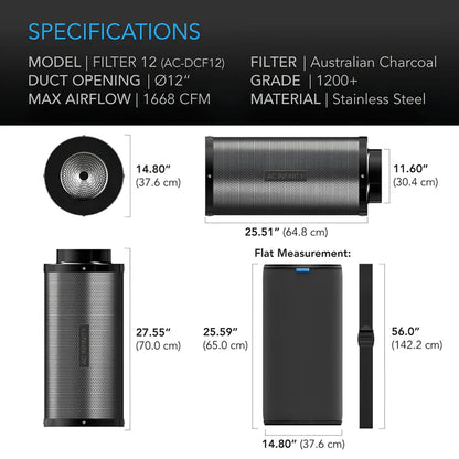 AC Infinity 12-Inch Carbon Filter | Premium Charcoal