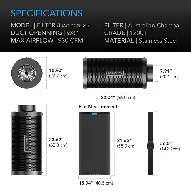 AC Infinity 8-Inch Carbon Filter XL | Extra Large
