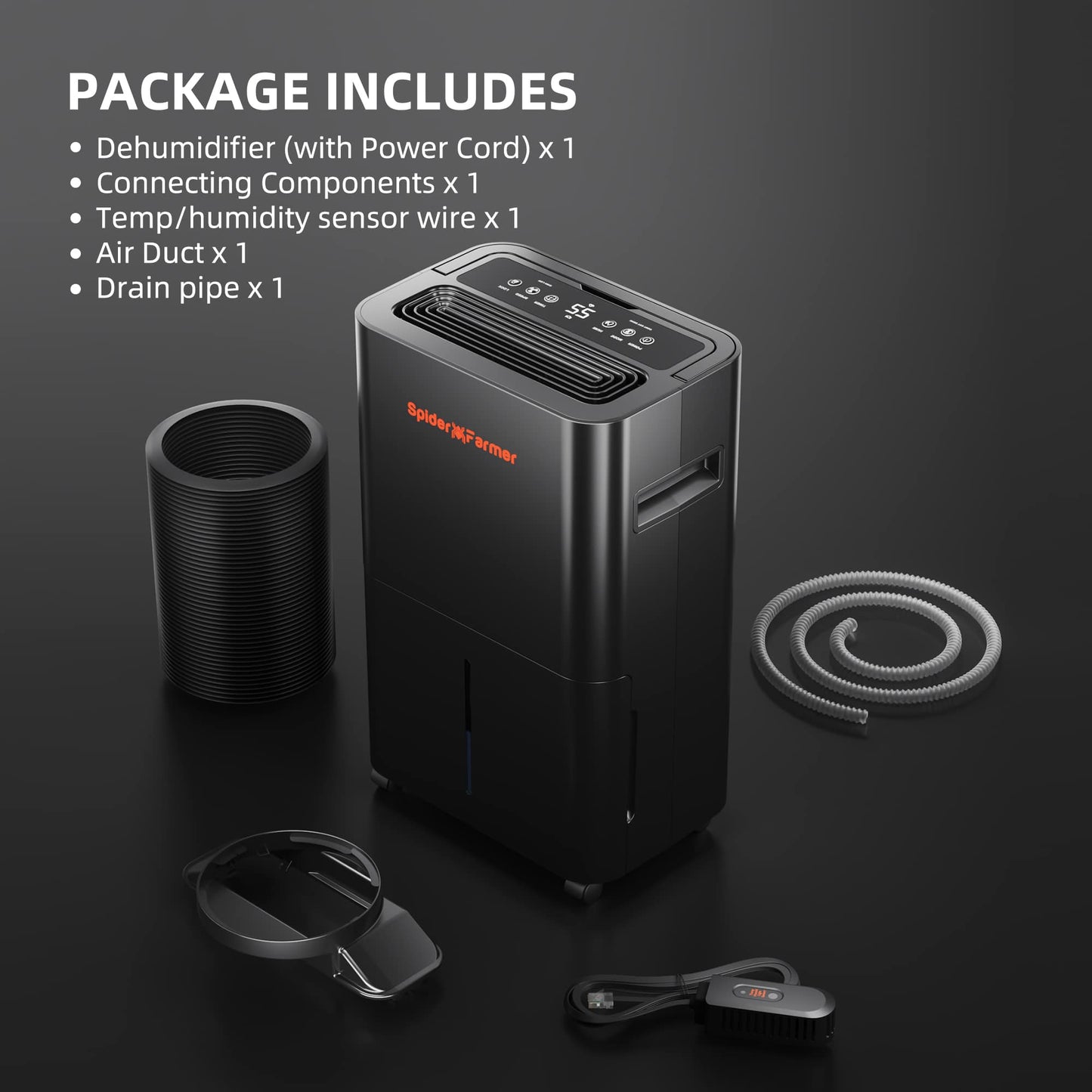 Spider Farmer Dehumidifier 32 Pint | RJ12 Cable + Drain Hose