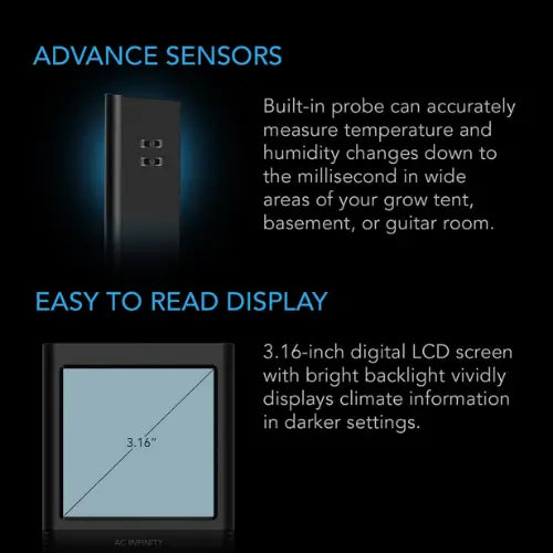 AC Infinity Cloudcom B2 Smart Thermo-Hygrometer | Bluetooth App Monitor with Integrated Sensor