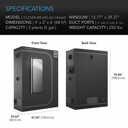 AC Infinity Cloudlab 642 Advance Grow Tent 4x2 | 2000D Mylar