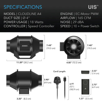 AC Infinity 4" Hydroponic Extractor Fan | Cloudline A4