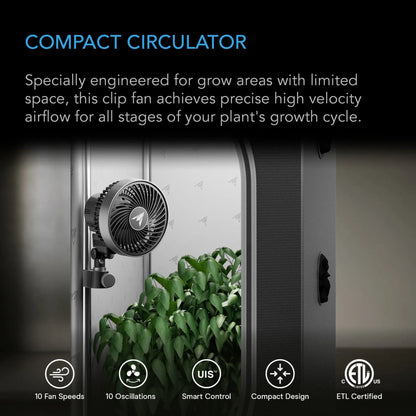 AC Infinity Cloudray S4 4” Grow Tent Clip Fan | EC Motor & Oscillation