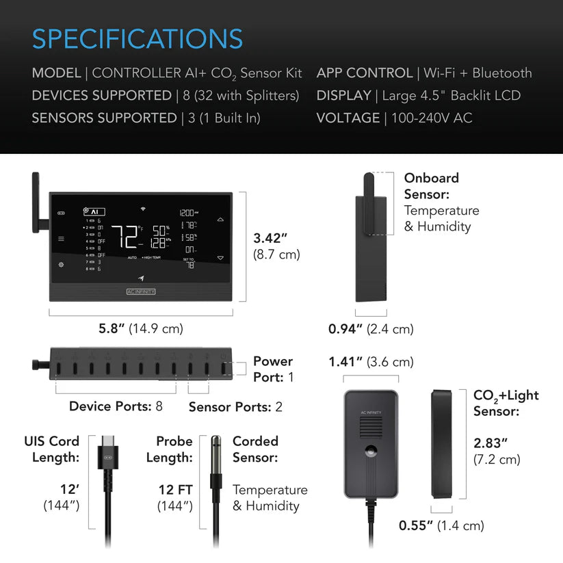 AI+ Smart Grow Controller | CO2, VPD & Humidity Monitor (WiFi/App)