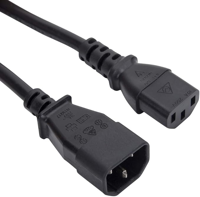 Black power cable with connectors on a white background