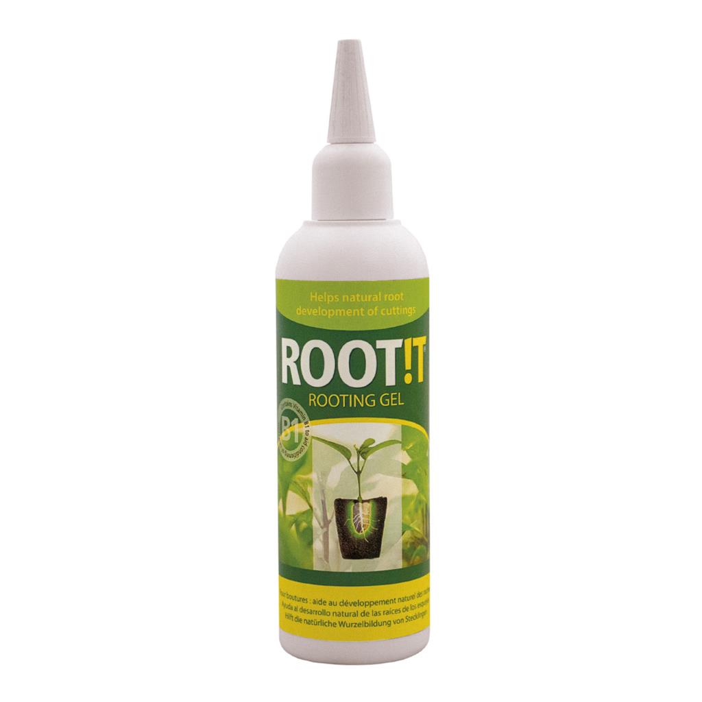 Bottle of ROOT!T rooting gel on a white background