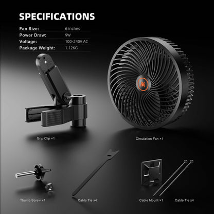 Spider Farmer 6" Clip On Fan | Oscillating Grow Tent Fan