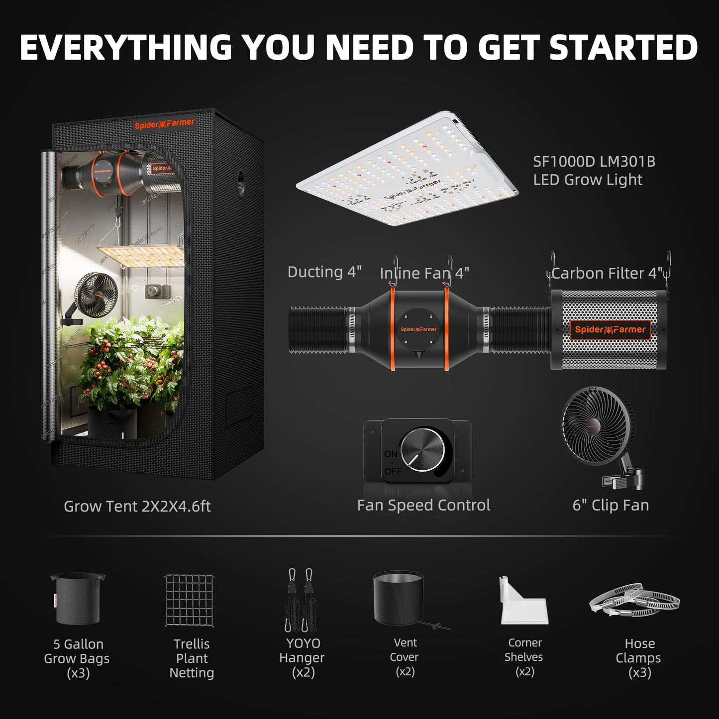 Spider Farmer 60x60cm SF1000D | Complete Grow Tent Kit