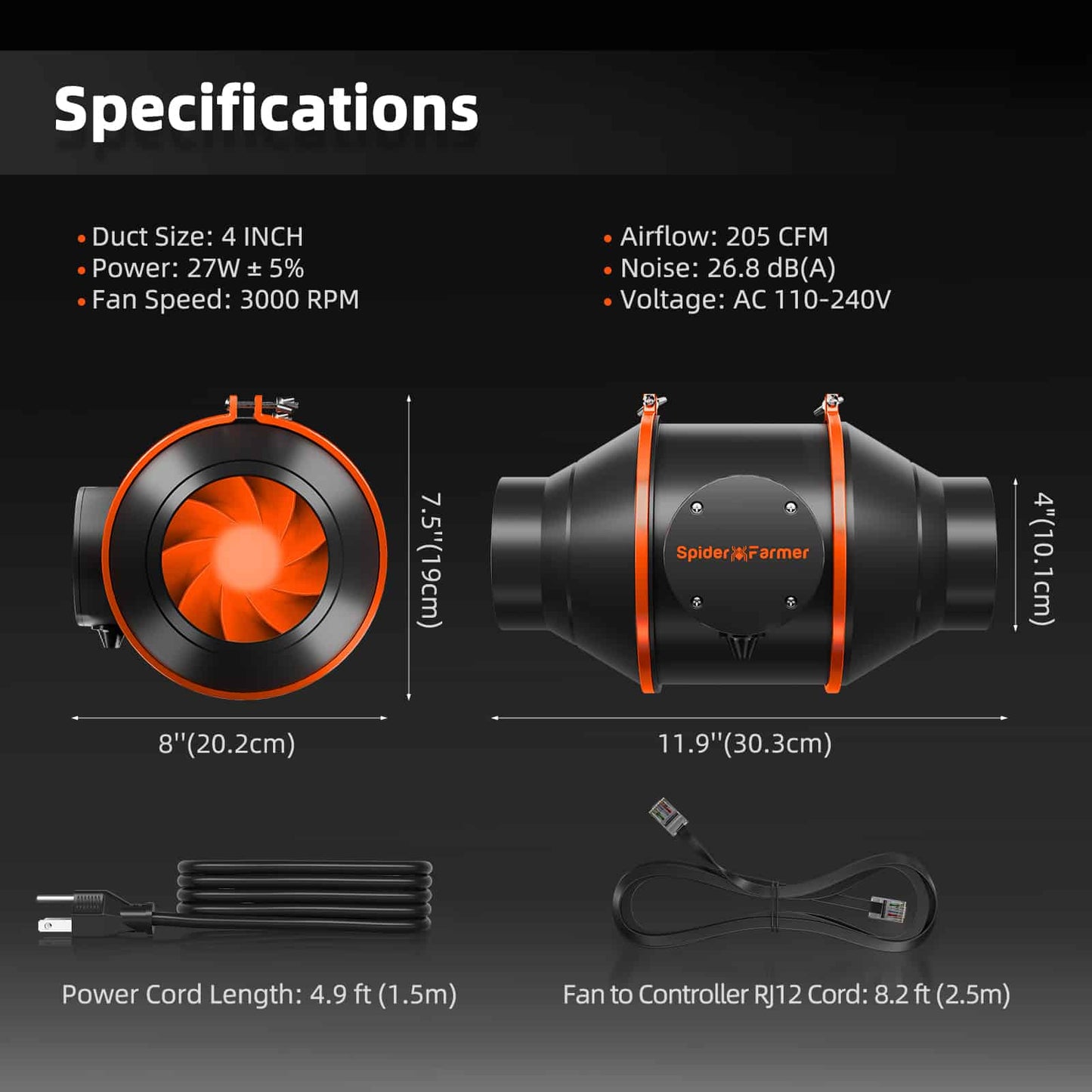 Spider Farmer Inline Fan | 4” Grow Tent Ventilation