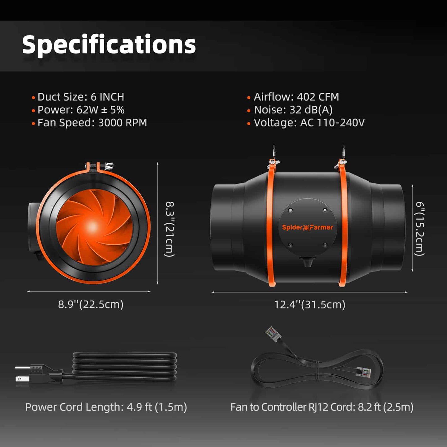 Spider Farmer 6" Filter Kit | 402 CFM Smart Fan