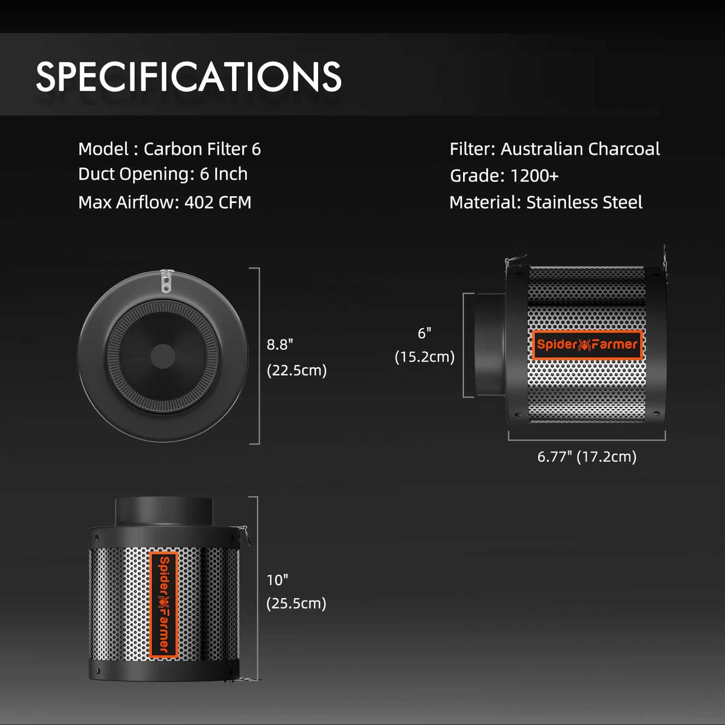 Spider Farmer 6" Filter Kit | 402 CFM Smart Fan