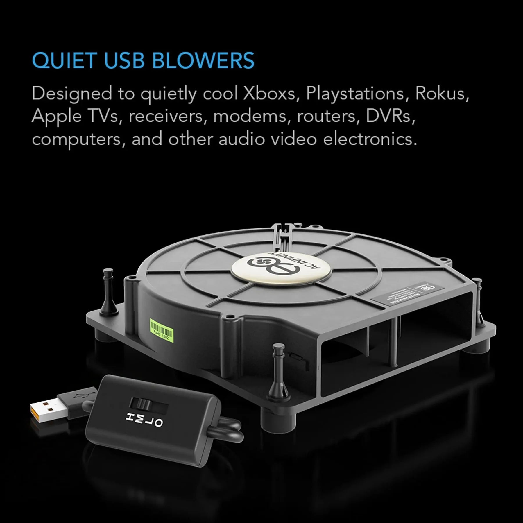 AC Infinity Multifan S2 Quiet 120mm USB Blower Fan | Cabinet & AV Components