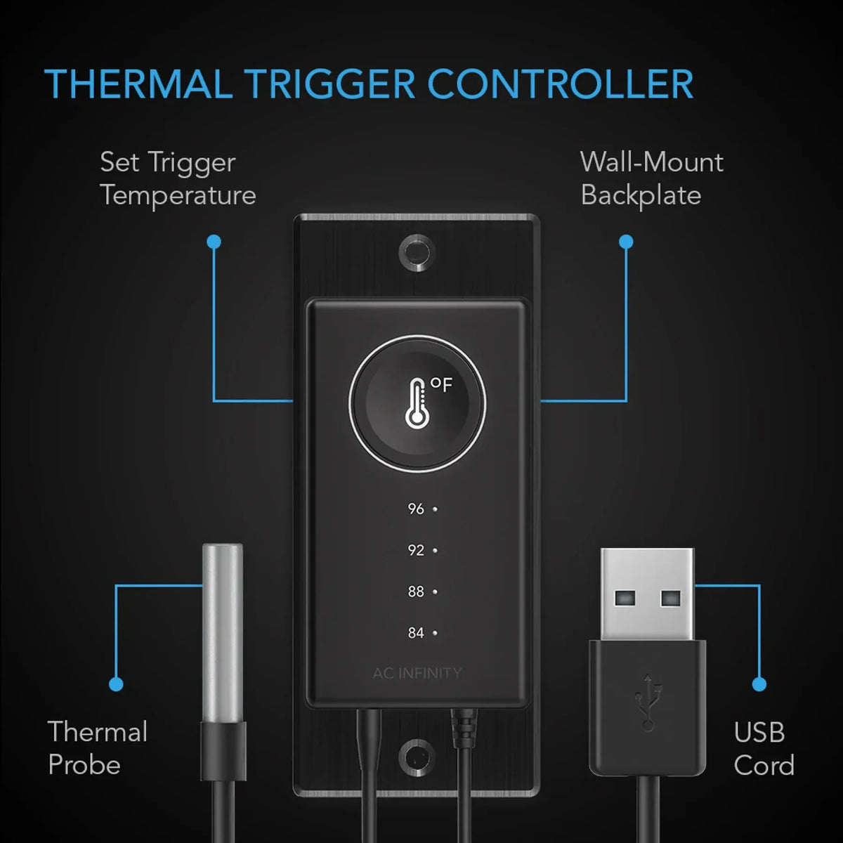 AC Infinity Controller 1 Pre-Set Thermal Trigger | USB Fan Temperature Control