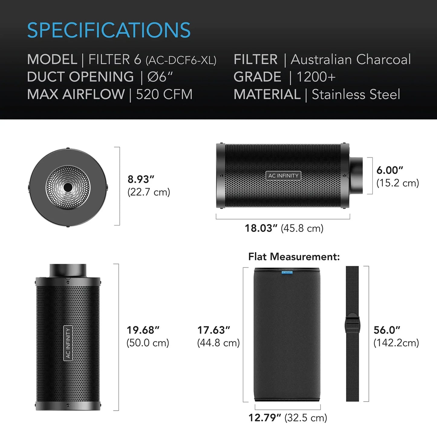 AC Infinity 6-Inch Carbon Filter XL | Extra Large