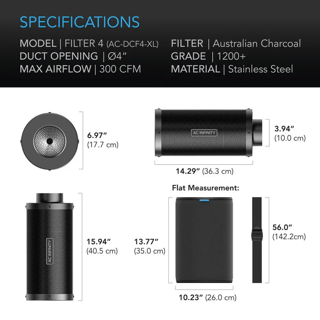 AC Infinity 4-Inch Carbon Filter XL | Extra Large