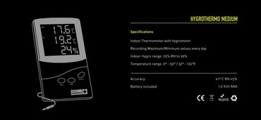 Garden HighPro Thermo-Hygrometer with 1.5m Probe | Digital Indoor Grow Tent Humidity & Temperature Monitor | Dual Zone Min/Max Memory