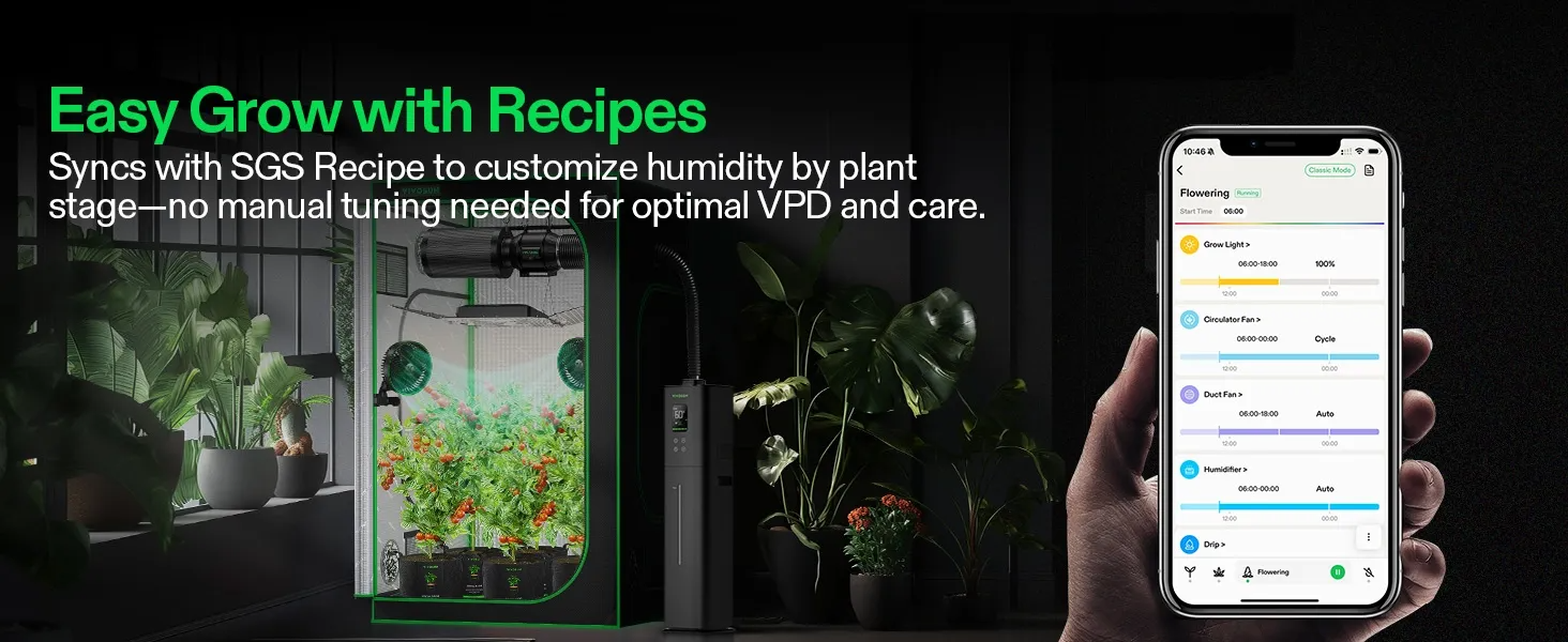 Smart garden system with smartphone app and plants, emphasizing ease of use with recipes.