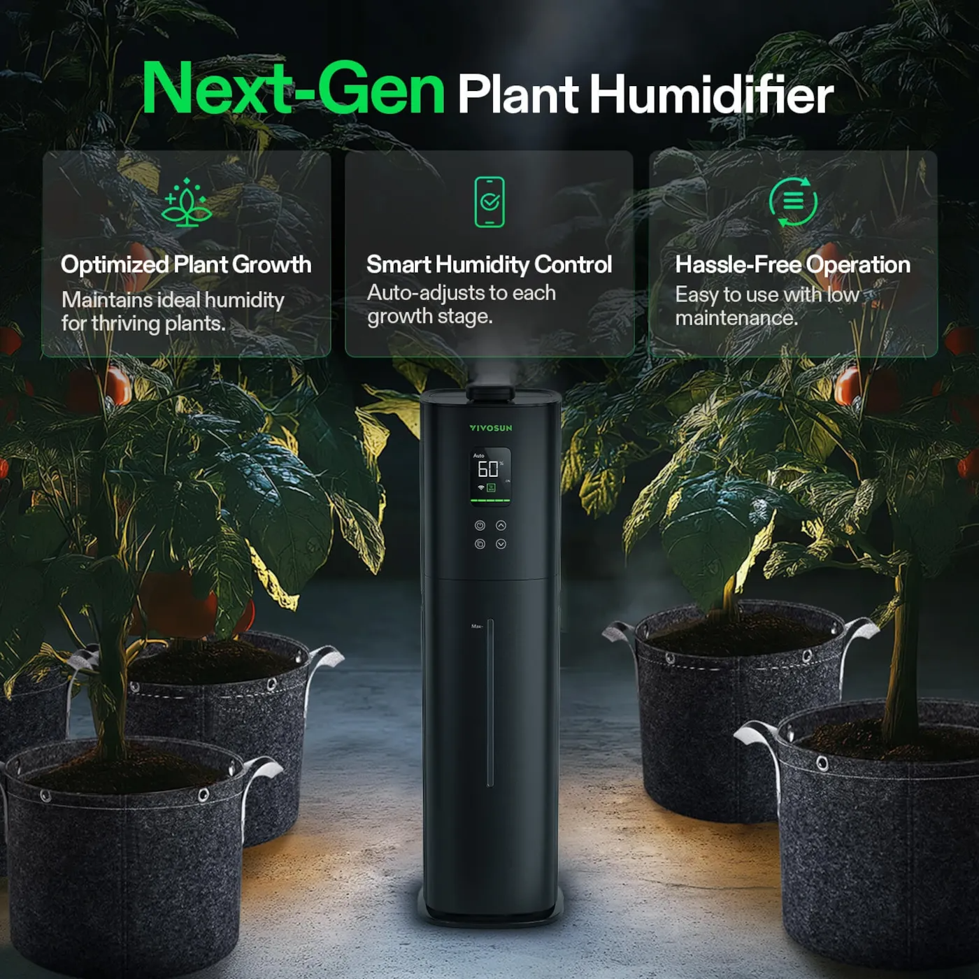 Next-Gen Plant Humidifier with features highlighted in a garden setting
