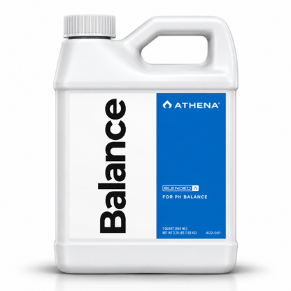 A white plastic quart jug of Athena Balance pH balance liquid with a blue and white label, shown on a clean white background.