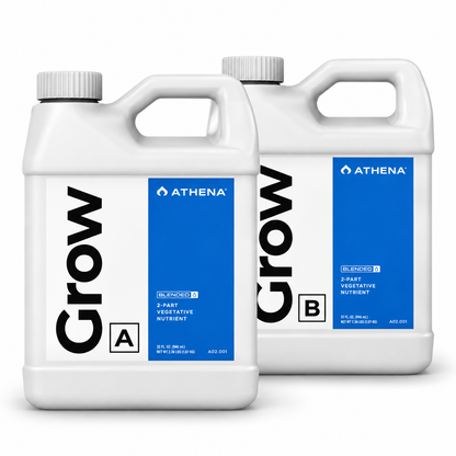 Athena Grow blended 2-part 1 gallon vegetative nutrient, labeled A and B, shown on a clean white background.
