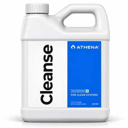 A white plastic 1 quart jug of Athena Cleanse for clean systems, featuring a white label with a large black 'Cleanse' text and a blue brand panel on the right.