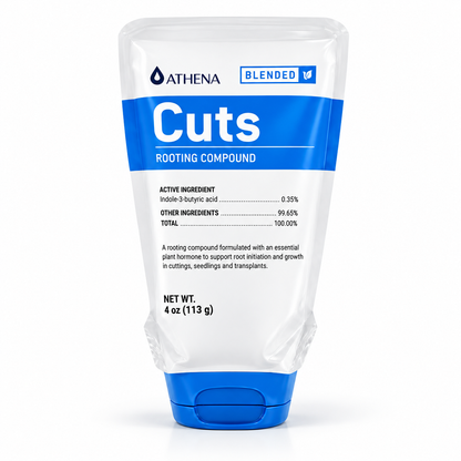 A 4 oz squeeze tube of Athena Blended Cuts Rooting Compound, featuring a white and blue design on a clean white background.