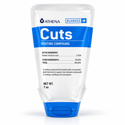 A 7 oz squeeze tube of Athena Blended Cuts Rooting Compound on a clean white background. The packaging features a white body with a bold blue label and a blue cap.