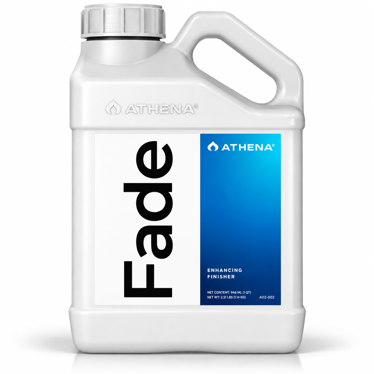 1 Gallon jug of Athena Fade Enhancing Finisher with a blue and white label, shown on a clean white background.