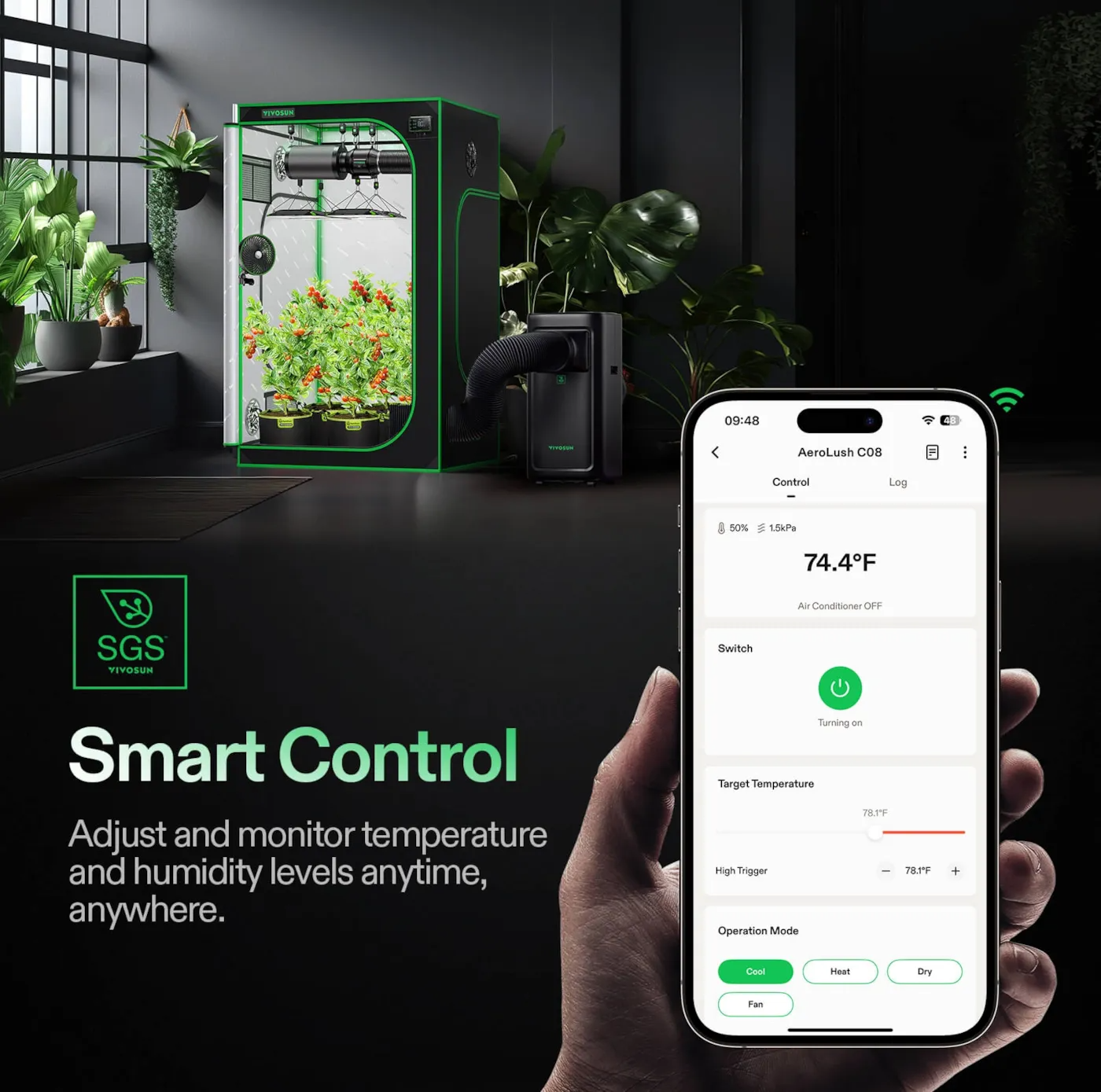 VIVOSUN AeroLush C08 Intelligent Air Conditioner with Climate Sensor Probe