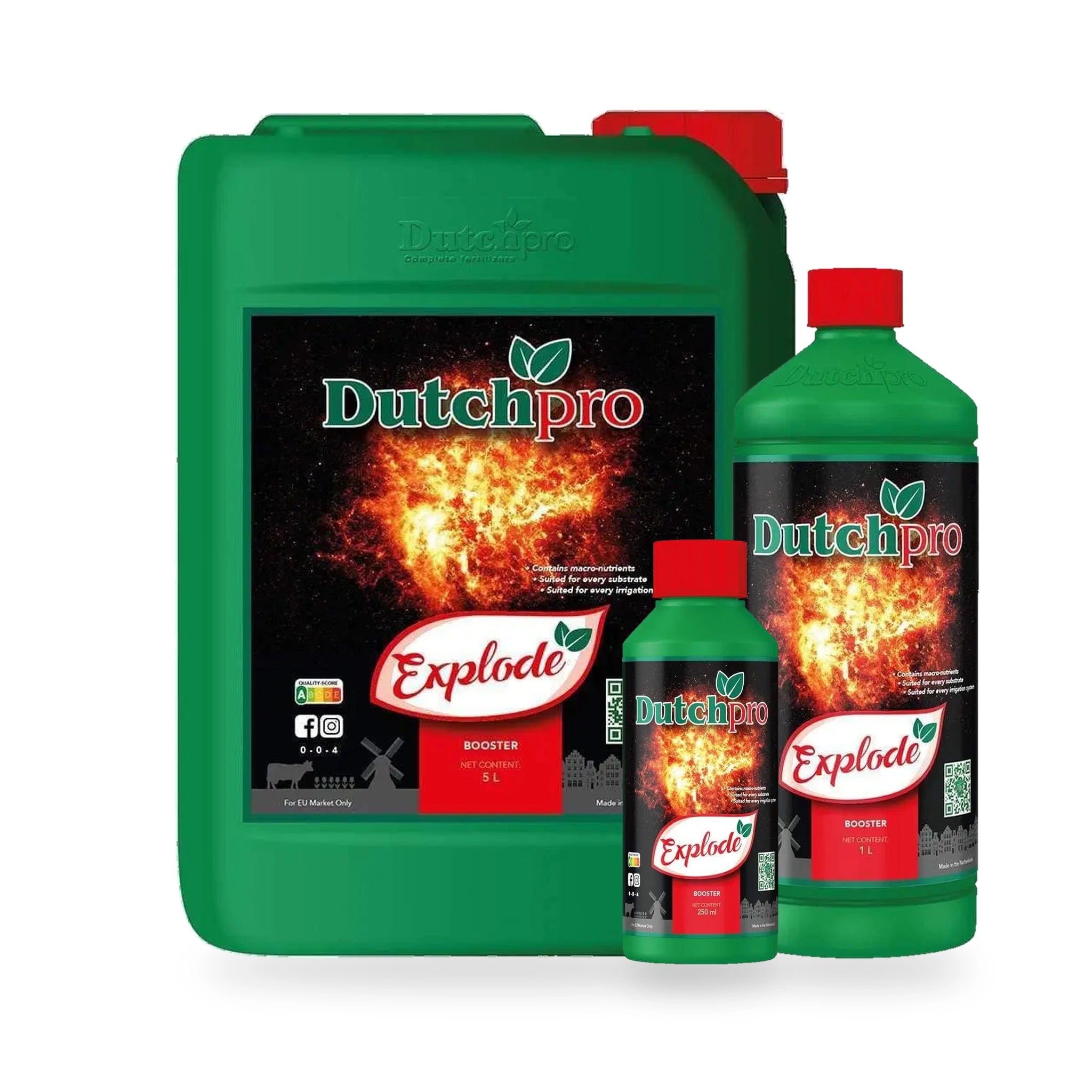 Dutchpro Explode flowering booster in 250 ml and 1 litre bottles with a 5 litre
